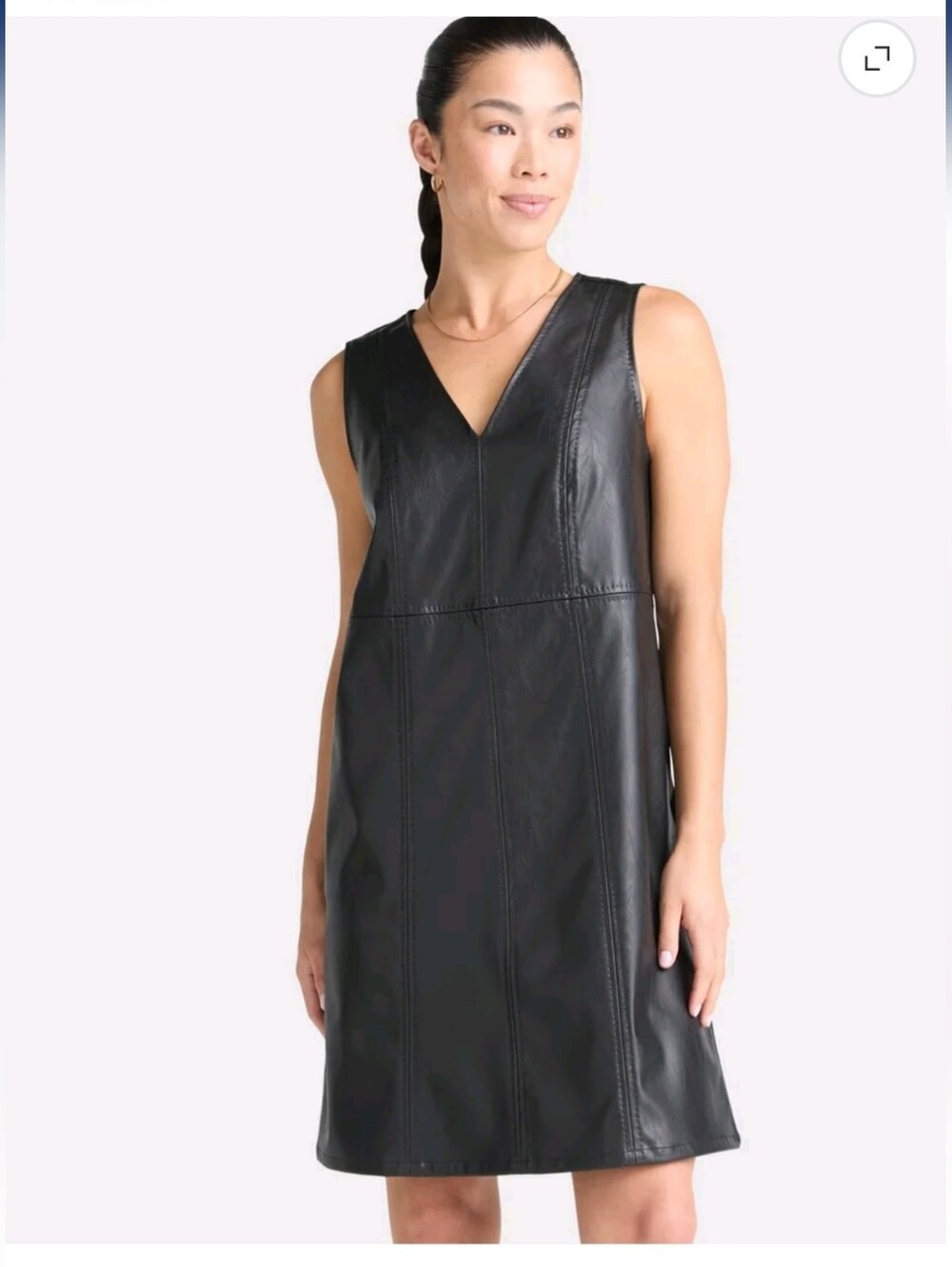 Faux Leather V Neck Dress